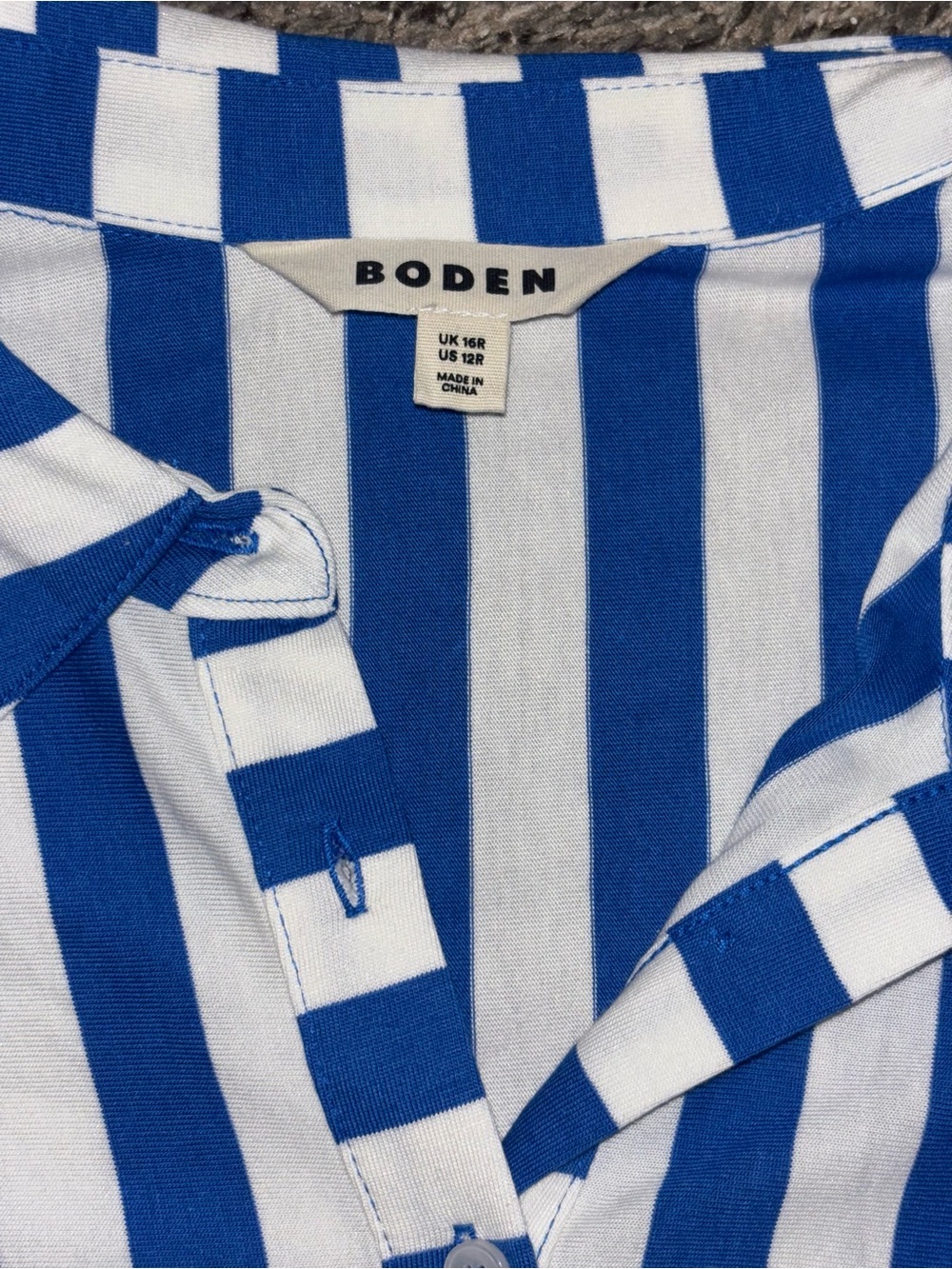 Boden Blue and White Striped Button-Front Midi Dress